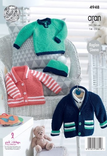 King Cole Baby Aran Knitting Pattern - 4948 Jackets, Hat & Sweater - Picture 3 of 3
