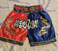 Muay Thai Shorts Youth Red Blue Satin Kickboxing Practice Shorts Boys Size M