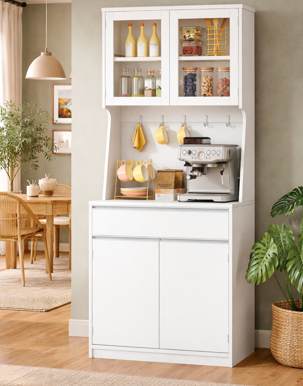 Kitchen Storage Cabinet Tall Cupboard Drawer Shelves Pantry Freestanding White