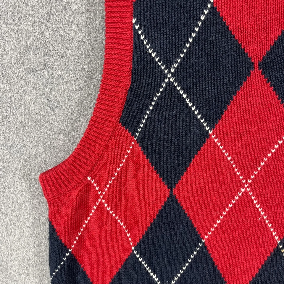 Chaps Ralph Lauren Sweater Vest Mens Large Red Preppy Argyle Knit Linen Cotton - Image 4 of 4