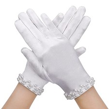 Yolev Short Satin Gloves Women's Gown Gloves Wrist Length Bridal Glove White