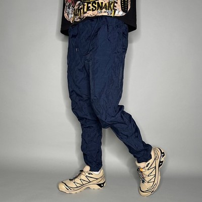 Vintage 90s Reebok Track Pants Mens M Navy Blue Nylon Joggers Embroidered Logo