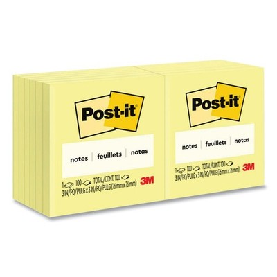 Post-it Notes 654YW 3'' x 3'' Original Pads - Canary Yellow (12/PK) New