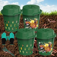 4-Pack Inground Worm Composter, Outdoor Worm Compost Bin for Garden Beds 