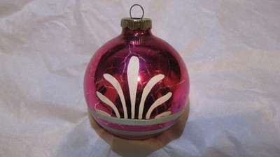 Vintage Christmas Shiny Brite Pink Hand Painted Glass Ornament