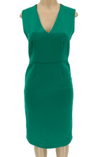 Ann Taylor Midi Sheath Dress Womens 4 Green V Neck Sleeveless Classic Career New