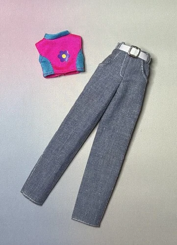 Vintage *Barbie* TEEN SKIPPER ~Top & Denim Jeans Pants Outfit, 1996, #17351
