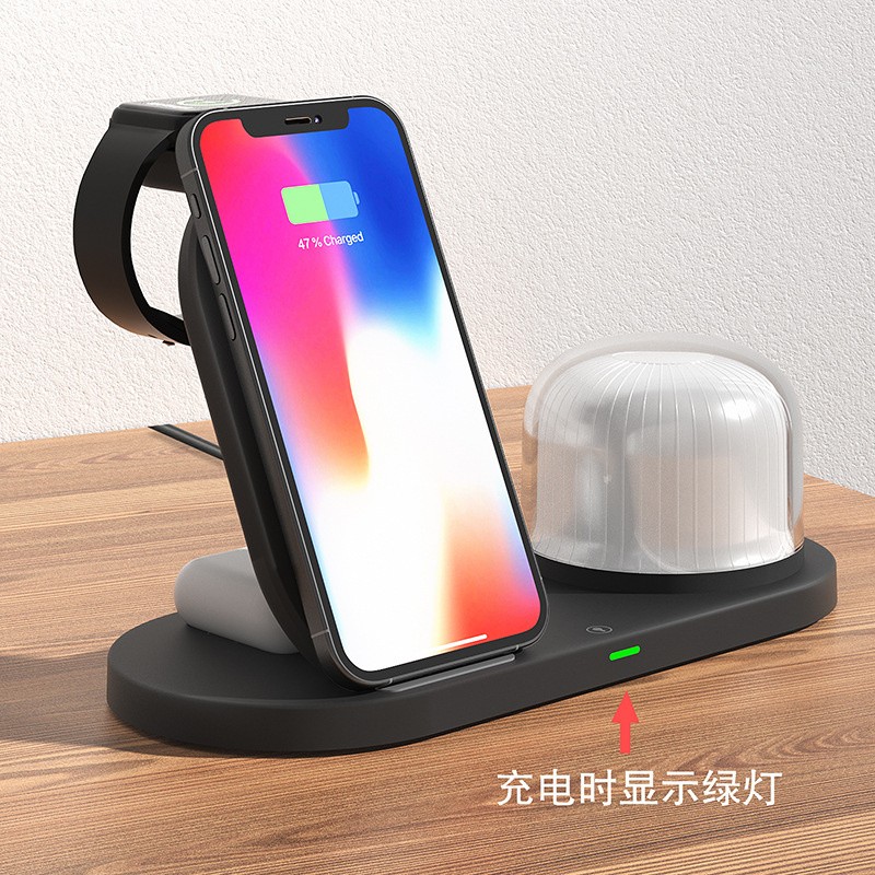 3-in-1 Wireless Charging Dock with Night Light for Watch and Earphones