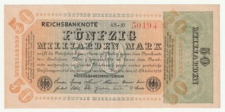 50 Milliarden Mark 1923 Reichsbanknote. KN. 5 stellig. Ro.117a.