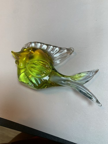 Vintage Murano Stil Kunst Glas Fisch Ornament - grün & klar mundgeblasen Figur