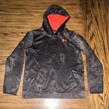 Under Armour Boys Pullover Hoodie Black Red YLG Fleece Camouflage Logo