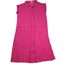 Umgee Pink Cotton Gauze Button Front Shirt Dress Short Sleeve Size L