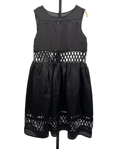 Keepsake the Label 100% Silk Black Lattice Caged Cutout Dress - Size Large