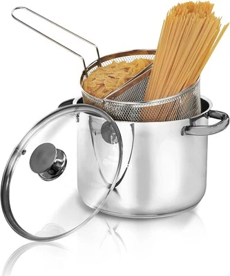 FASHION HOME PAGANO Spaghettiera pastarella Doppio Cestello 6 L In Acciaio Inox Triplo Fondo