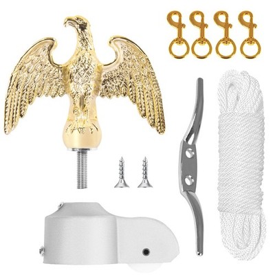 BMFTRRI Flagpole Hardware Repair Parts Kit-50 Ft Halyard Rope +7'' Gold Eagle+6''