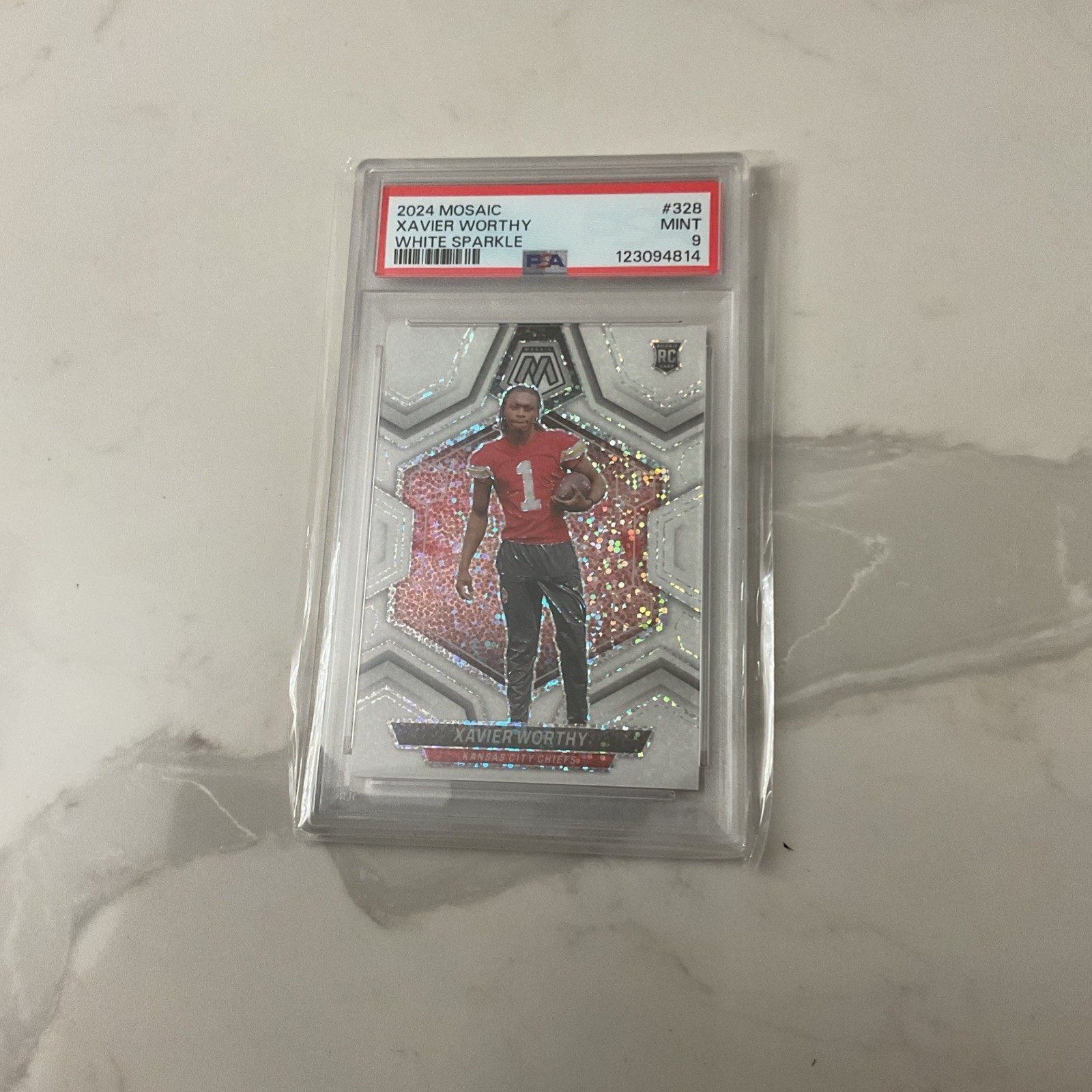 2024 PANINI MOSAIC #328 XAVIER WORTHY WHITE SPARKLE PSA MINT 9