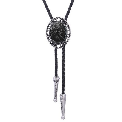 Vintage Black  stone Bolo Tie Mens Wedding Necklace Western Cowboy  knife