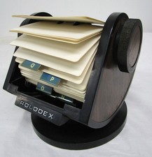 Rolodex Swivel File SW-24C No cover Rotary Card File Black Woodgrain Vtg prop