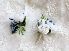 Rose Wedding Wrist Corsage and Boutonniere Set Party Prom Hand Ribbon Flower Sui