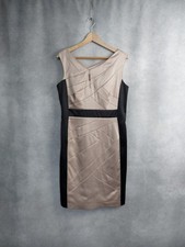 PLANET DRESS SIZE 12 BLACK AND BEIGE PENCIL DRESS SATIN, PANELLED OCCASION DRESS