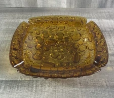 VTG Large ASHTRAY Square Amber Glass 7” Cigarette Cigar  Rock / Bubble