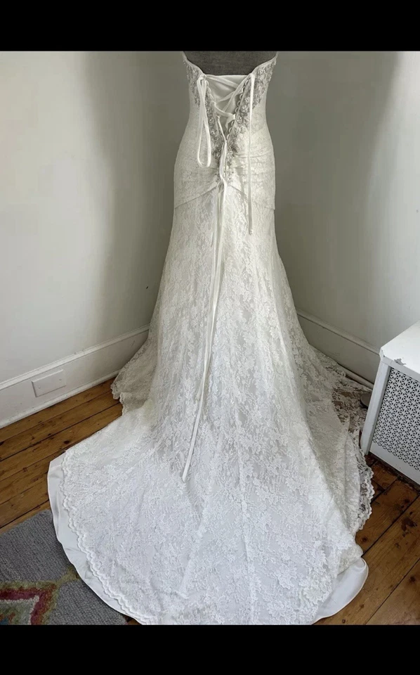 Vestido de noiva Davids linha A sem alças YP3344 marfim tamanho 8 - Imagem 3 de 4