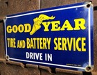 VINTAGE 1957 DATED GOOD YEAR TIRE BATTERY 12” PORCELAIN DRIVE IN GAS OIL SIGN — photo 3