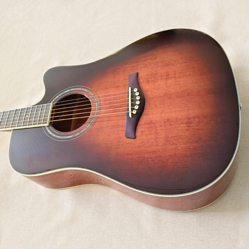 41" EQ Brown Acoustic Guitar Spruce Solid Top Mahogany Layer Bone Nut  Gigbag