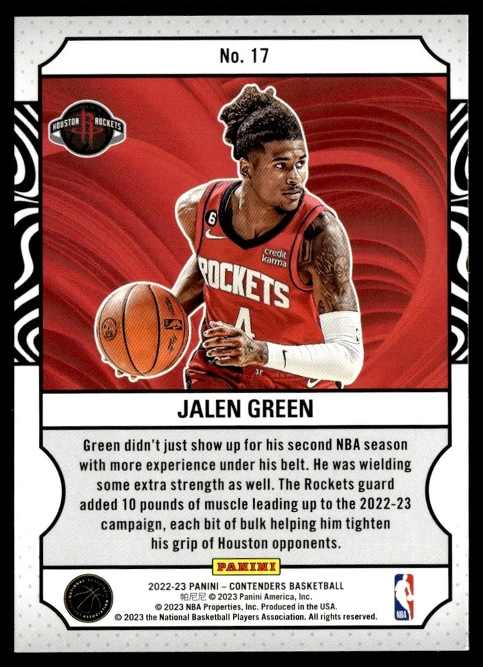 2022-23 Panini Contenders Game Night Ticket Jalen Green Houston Rockets #17 - Image 2 of 2