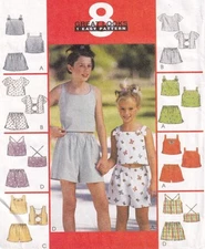 Girls Easy Shorts and Summer Tops Shirts Pattern 8 Styles Sz 7 8 10 McCalls 2206