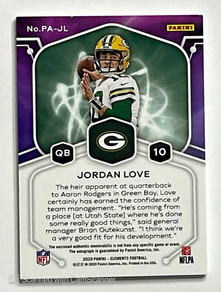 2020 Panini Elements Jordan Love RPA Rookie Proton Patch Auto /47 RC Packers - Image 2 of 2