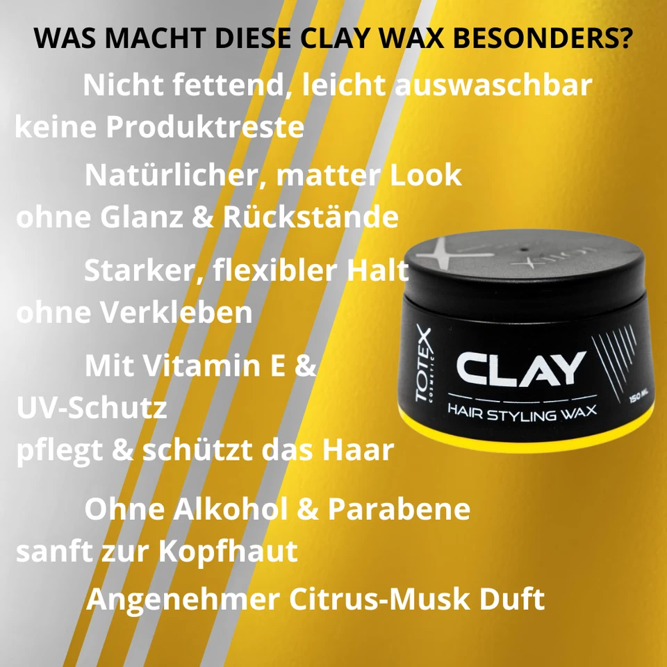 Haarwachs Clay Gelb 2×150ml + Profi Kamm | Starker Halt | Matt Look | Unisex - Bild 2 von 4