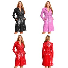 Women Overcoat Rave Coats Patent Leather Long Trench Carnival Wet Look Show Top