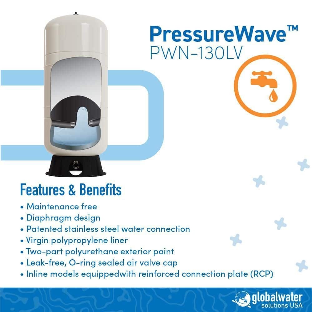 34.34 Gal Vertical Bladder Well Tank Pre‑Charged Pressurized Water Pump System