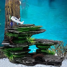 Aquarium Rockery Fish Tank Ornament with Grass for Home Living Room Resin