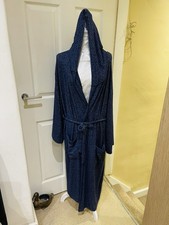 M&S Ladies Navy Cosy Knit Wrap Hooded Dressing Gown – Size Medium