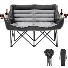 H&ZT Double Camping Chair, Fully Padded Folding Camping Loveseat Duo Chair 600lb