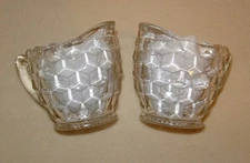 Vintage Match Pr American Clear Glass Quilted Creamers 5 Oz. Maple Syrup Pitcher
