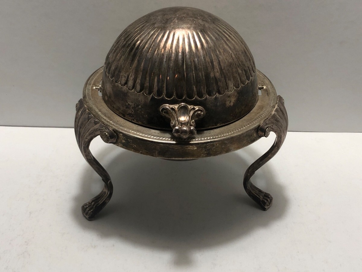 【FB Rogers】 ライオンのバターディッシュ / キャビアサーバー Vintage 1883 F.B. Rogers Silver Co. 273 Dome Roll Top Caviar