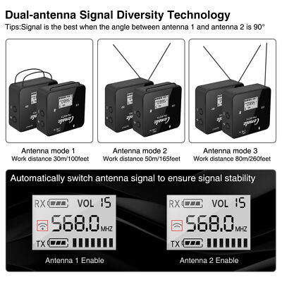 80M UHF Wireless Lavalier Microphone System Transmitter Receiver for Smartphone