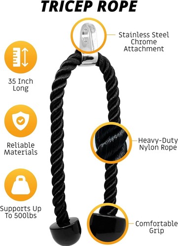 Heavy-Duty Tricep Rope Cable Attachment Kit for Home Gyms - Lifetime Warranty - Picture 4 of 10