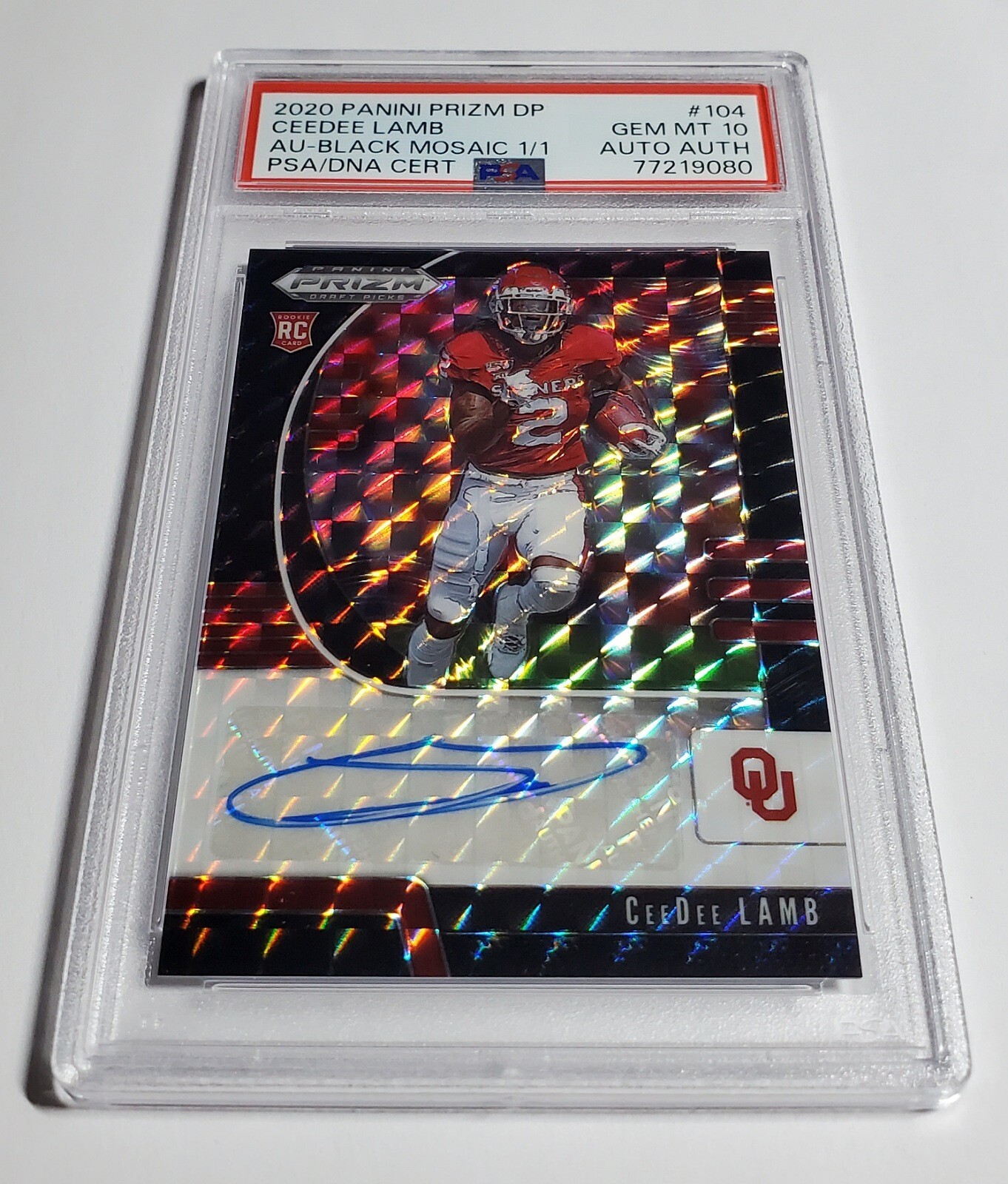 2020 Panini Prizm Draft Black Mosaic CeeDee Lamb Auto 1/1 PSA 10 view 3