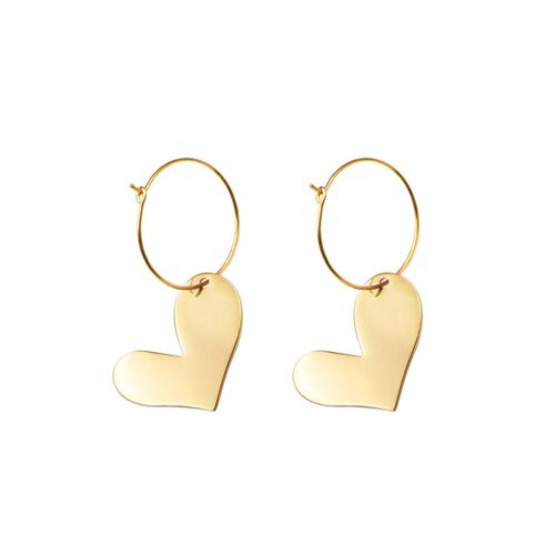 Orecchini pendenti cuore oro cerchio loopback donna gioielli regalo spedizione Inspo UK - Foto 3 di 3