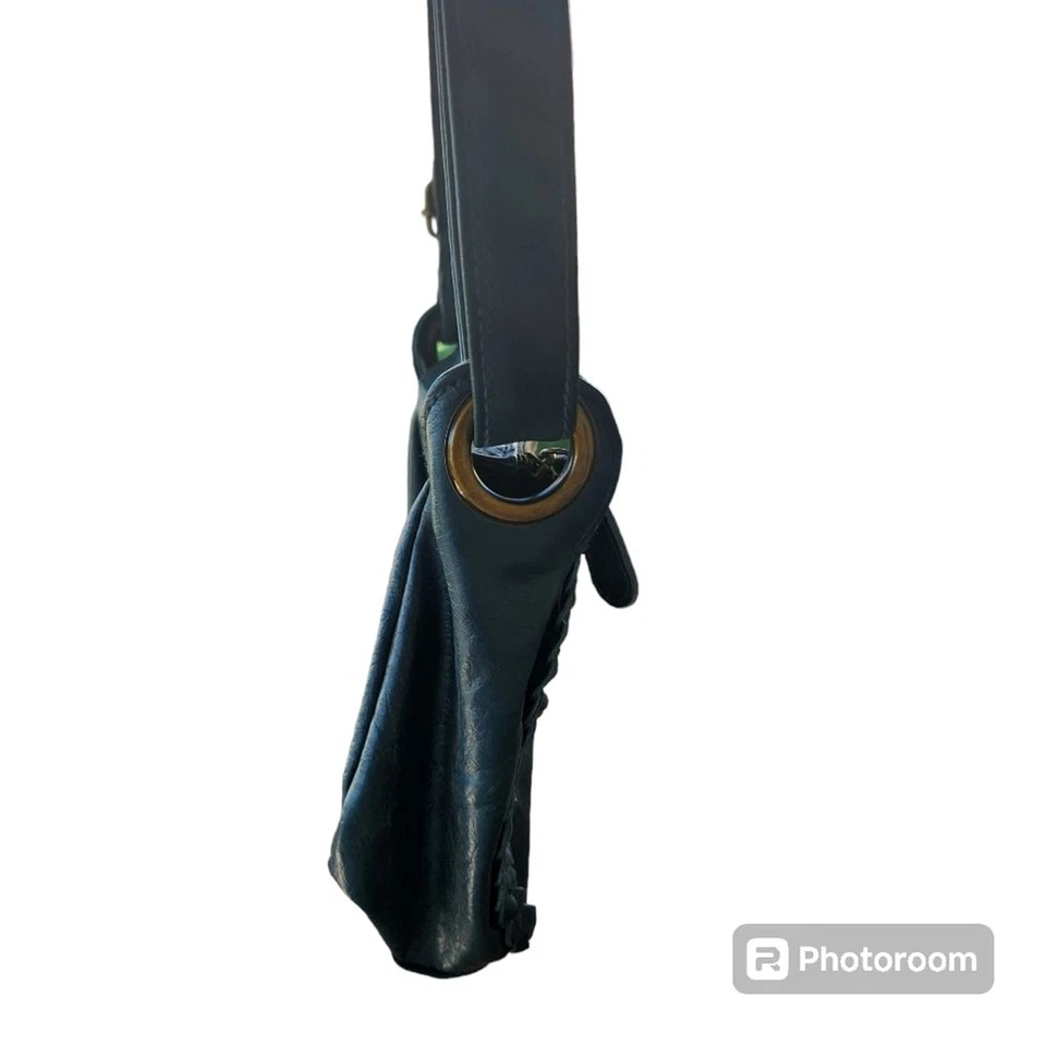 Bongo Mini Bolsa de Ombro de Couro Teal Y2K Trançada Punk Grunge Edgy Robusta Moto - Imagem 3 de 4