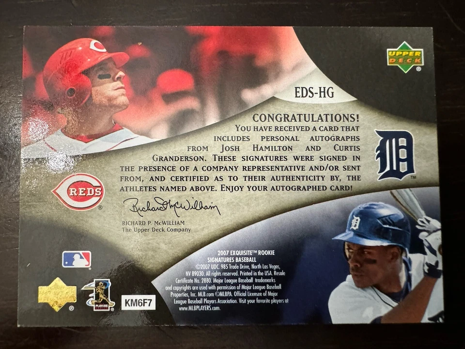 Exquisite Rookie Signatures 2007 doble/10 Josh Hamilton Curtis Granderson automático Foto 2 de 2