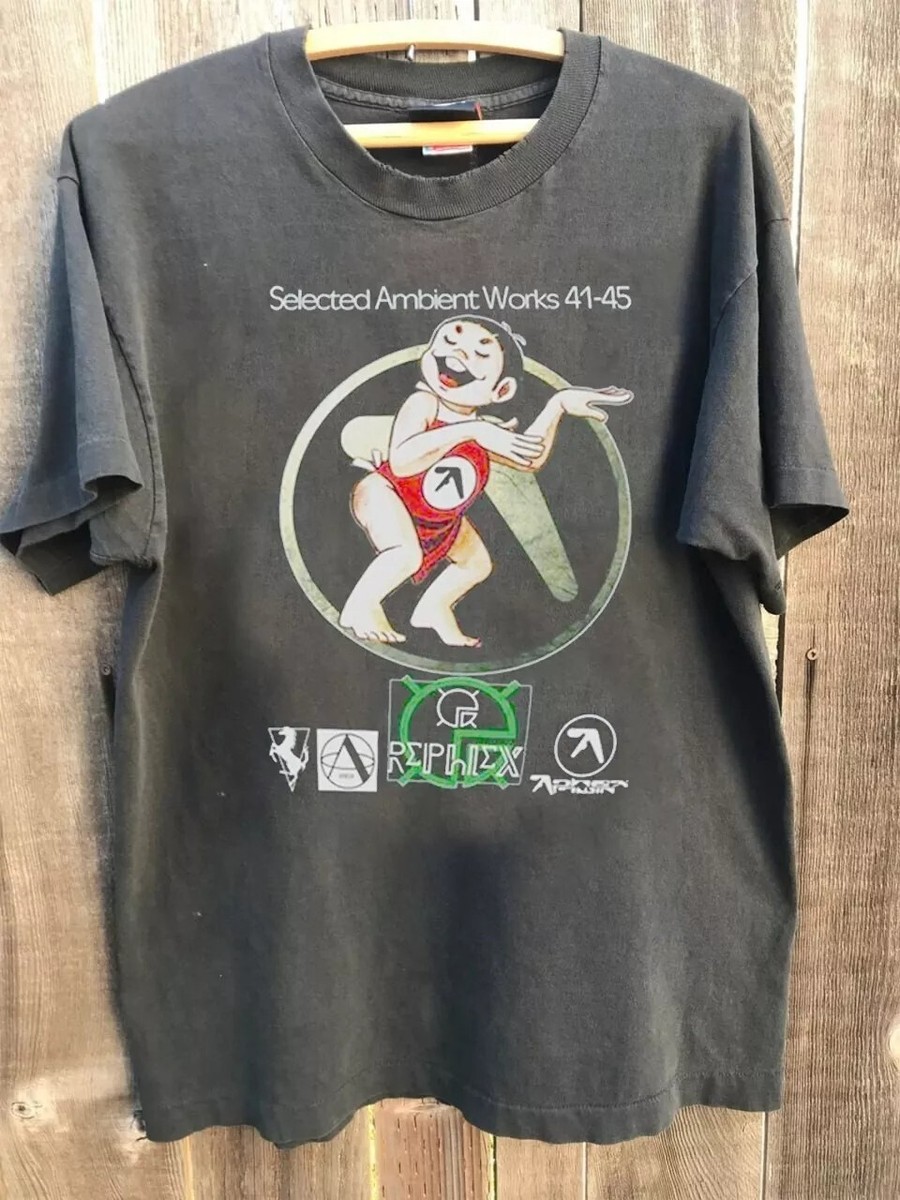 Prototype21 Aphex Twin 90s リンガーTシャツ Aphex Twin Selected Works Charcoal T-shirt 90s Retro Style Unisex