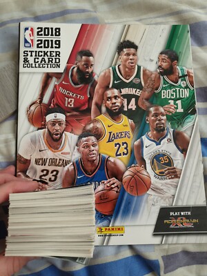 Riesiges Panini 2018 2019 NBA Sticker Bundle und Album Lebron All Star Shiny Holo...