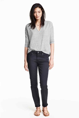 Pantaloni donna blu scuro in twill slim fit 5 tasche H\u0026M nuovi con  cartellino | eBay