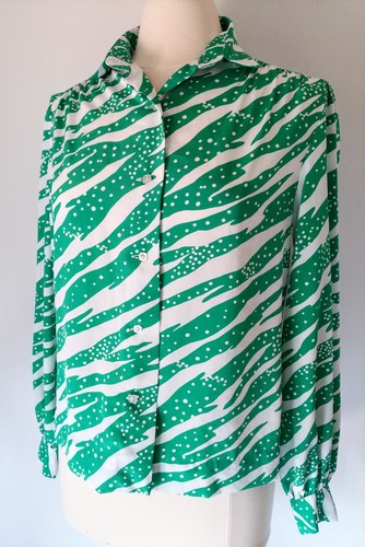 Vintage Hooper Associates Green White Career Blouse Top Size 10 ...