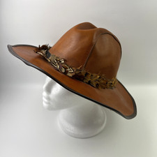 Vintage Tan Leather Cowboy Style Hat Windfield Cover Company Condition-See Pics